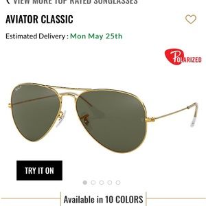 RAYBAN gold frame green polarized aviator sunglass